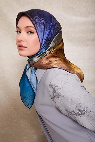 Levidor Coffee-Gold Intricate Pattern Twill Silk Scarf