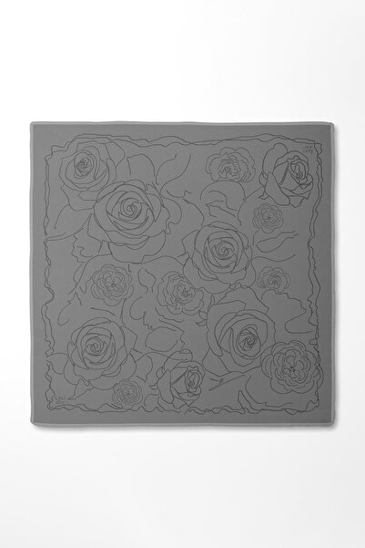 Levidor Gray Rose Pattern Twill Silk Scarf