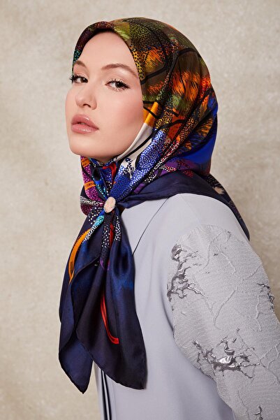 Levidor Μεταξωτό μαντήλι με πολύπλοκο σχέδιο σε μπλε ναυτικό χρώμα