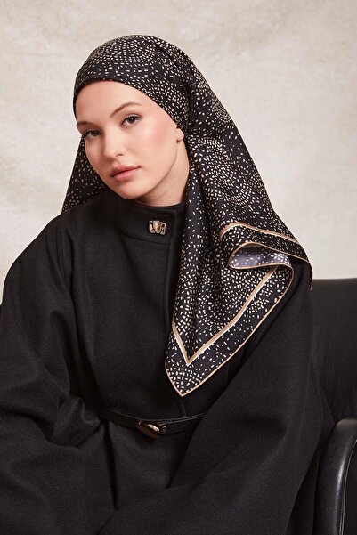 Levidor Μαύρο-καμηλό Κουκκίδες Μπλούζες με Στάμπα. Μεταξωτό μαντήλι από μετάξι