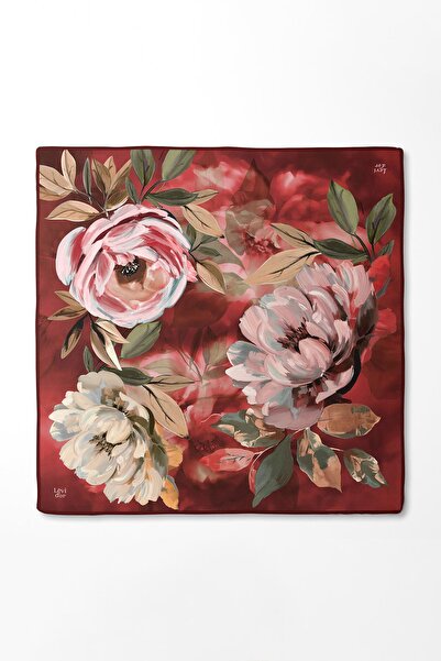 Levidor Red Floral Pattern Twill Silk Scarf