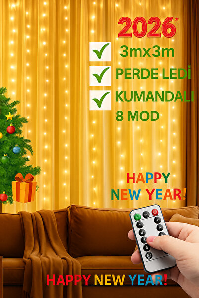 Ozsport 300 Ledli 10 Sarkıt Perde Led Işık-8 Fonksiyon, Uzaktan Kumandalı, 3x3 Metre