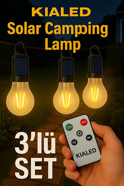 kialed 3'lü Taşınabilir Kumandalı Solar Şarjlı Led Ampul