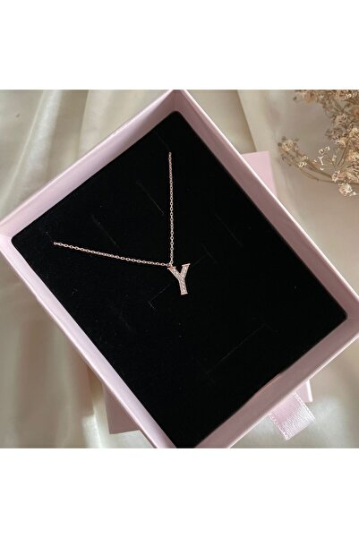Lovera Jewellery 925 Ayar Gümüş Rose Y Harfli Harf Kolye | Kadın Zarif Hediye...