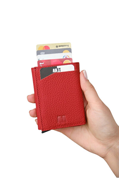 MFT Leather Design محفظة ميكانيكية حمراء من الجلد غير اللامع - ريترو (2660)