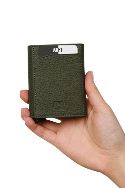 MFT Leather Design Ρετρό Χακί Ματ Δερμάτινο Πορτοφόλι - Χακί Πορτοφόλι με Μηχανισμό (2660)