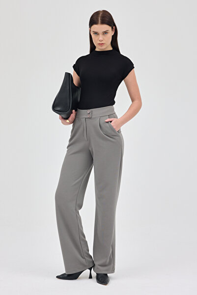 Rays Pantaloni gri pentru femei cu nasturi dublu 5010