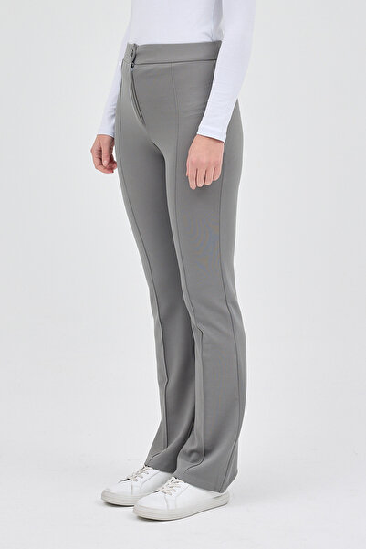 Rays Gri Straight/Düz Kesim Yüksek Bel Nervür Dikişli Örme Pantolon TCR-6873A