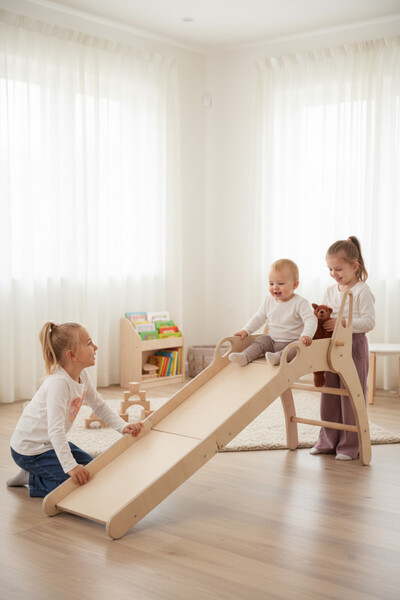 MONTETOYS Ahşap Montessori Kaydırak | Ahşap Katlanabilir Kaydırak | Montessori Kaydırak