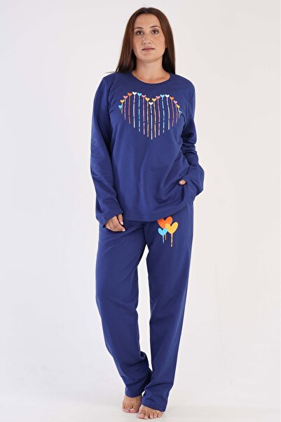 VİENETTA Vienetta İndigo Kadın Uzun Kollu 2 İplik Pijama Takımı
