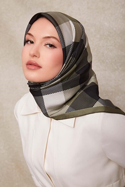 Levidor Μεταξωτό κασκόλ από μετάξι με πράσινες κουκκίδες και καρό