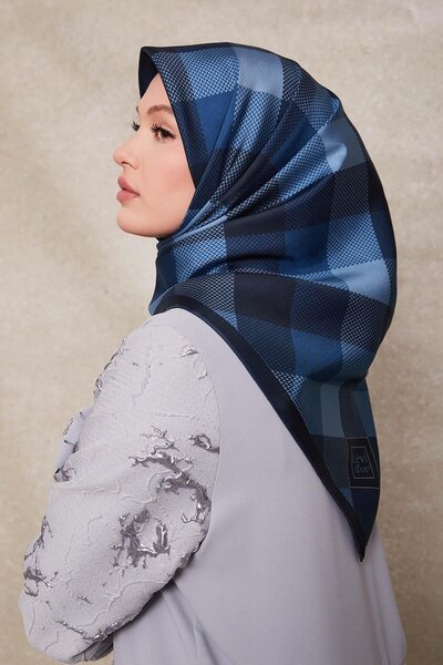 Levidor Μεταξωτό μαντήλι με καρό σχέδιο με μπλε κουκκίδες