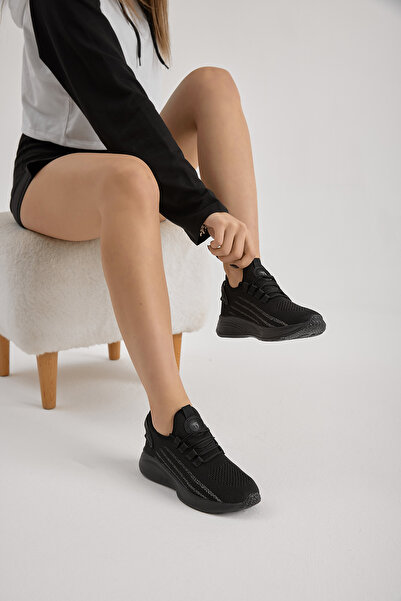 Tonny Black Unisex Siyah Termo Taban Şerit Detaylı Bağcıklı Triko Spor Ayakkabı
