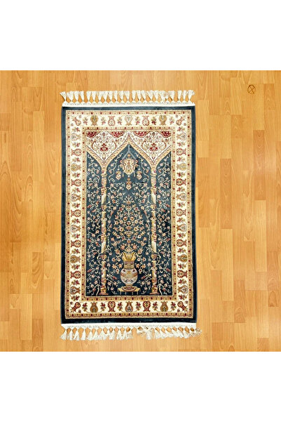 MEVLANA BAZAAR % 100 İpek Desenli Mavi Seccade