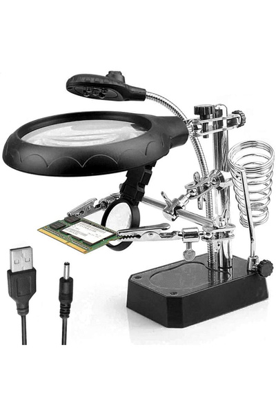 Choice B Desk Magnifier LED Light Soldering Iron Stand Clamp Clip Helping Hand Magnifying Circuit Board