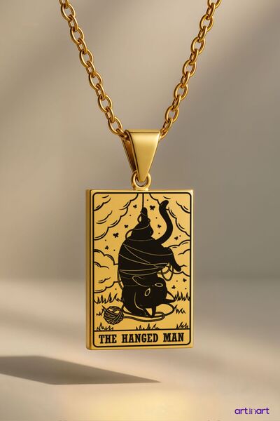 ArtinArt بطاقة القط التارو الرجل المعلق |   قلادة من الفولاذ 316L