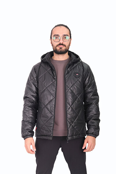 D1fference Erkek Siyah Astarlı Rüzgar Geçirmez Kapüşonlu Hafif Mevsimlik Mont