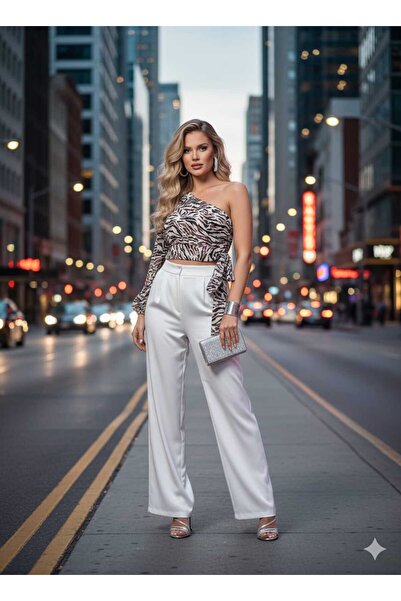 MONAMORE Women's One-Shoulder Tie-Waist Side Zipper Closure Lined Chiffon Shirt Blouse