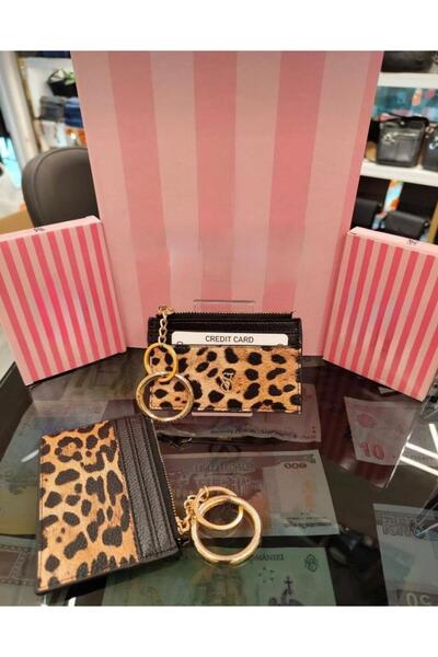 gül sezgin butik حامل بطاقات نسائي مع سلسلة مفاتيح وإكسسوارات