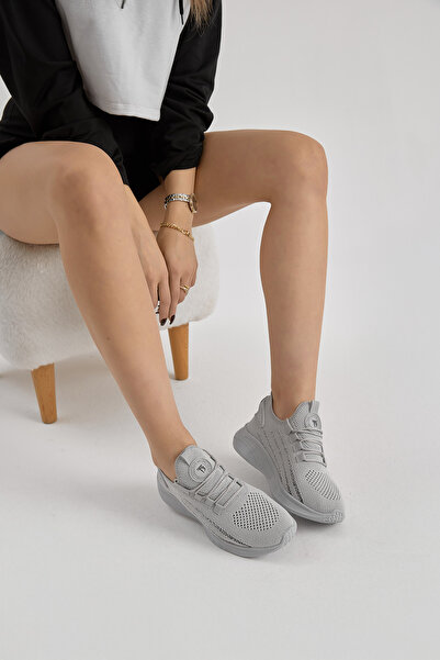 Tonny Black Unisex Gri Termo Taban Şerit Detaylı Bağcıklı Triko Spor Ayakkabı