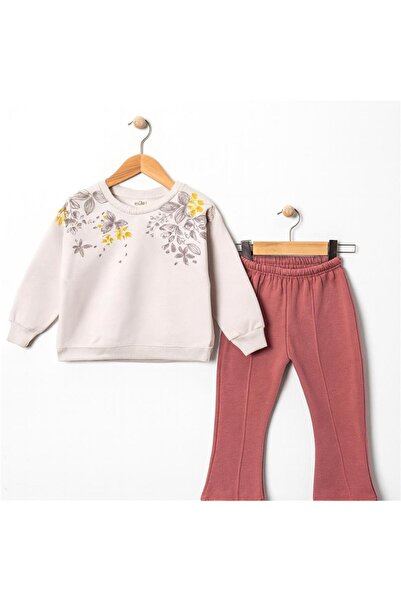 RAPAPA 3 Thread Ruched Floral Pattern Sweatshirt and Sweatpants Set 10745Gk