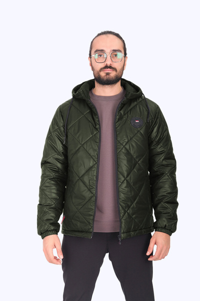 D1fference Erkek Haki Astarlı Rüzgar Geçirmez Kapüşonlu Hafif Mevsimlik Mont