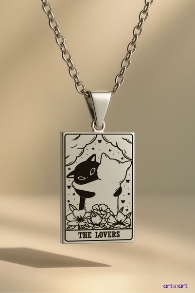 ArtinArt Lovers Tarot Card - Cat 316L Steel Necklace