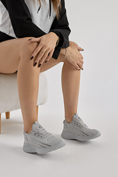 Tonny Black Unisex Gri Termo Taban Şerit Detaylı Bağcıklı Triko Spor Ayakkabı