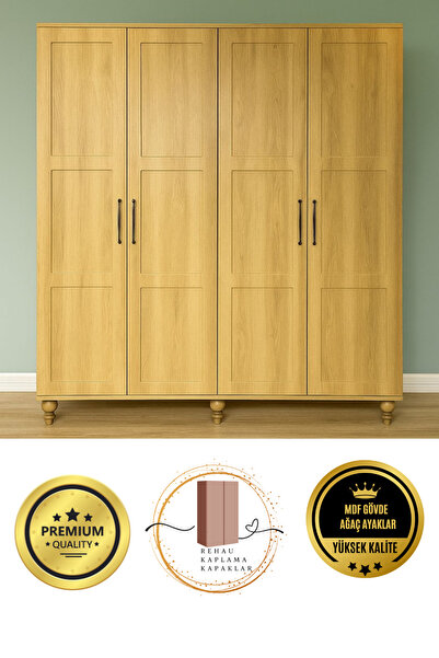 arionkids Alin Wood Dolap 4 Kapaklı-Çekmeceli | %100 MDF | REHAU Kapaklı | Çekmeceli | Ağaç Ayaklı