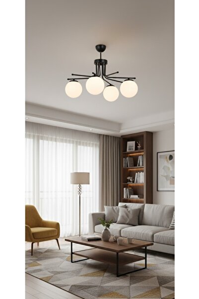 Aydınlatma Dünyam Berfin 4lü Siyah Beyaz Camlı Avize