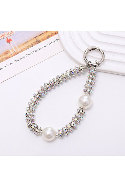 Choice سوار أبيض من حبات اللؤلؤ الماسية مع حلقة كريستال وحزام معصم من حجر الر...