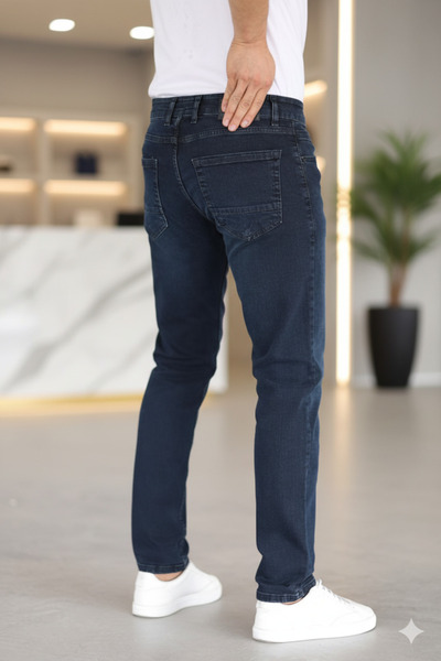 Mamlay Prémium sötétkék, normál szabású, rugalmas farmernadrág