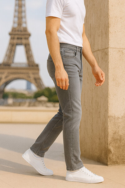 CEDY DENIM Slim Fit Jean Joe Κανονική μέση Λεπτή εφαρμογή Strechy τζιν παντελόνι C304-ανοιχτό-γκρι