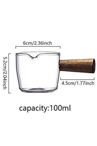 Choice transparent-M 1pc-Wooden handle glass measuring cup, kitchen tool with a single spout for coffee and