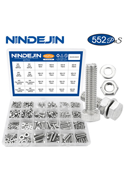 NINDEJIN 552pcs/set External Hex Bolt Set with Nuts Stainless Steel m3 m4 m5 ...