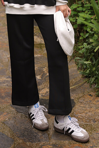 İmajButik Black Front Seam Scuba Pants