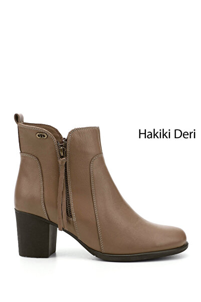 GÖNDERİ(R) Γυναικείες μπότες από γνήσιο δέρμα με χοντρό τακούνι Mink Antique με φερμουάρ