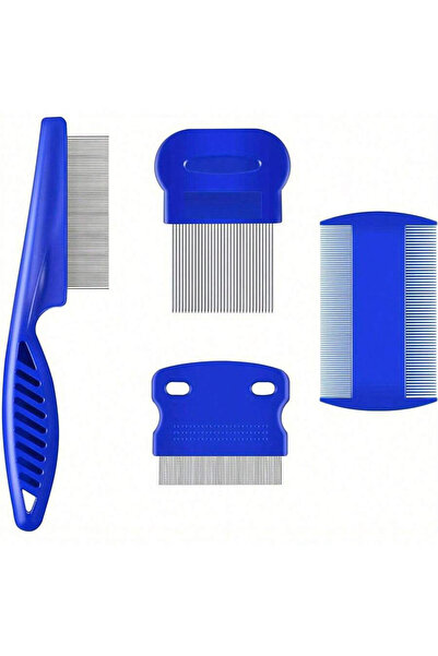 Choice Blue 4-Piece Set 4 Pack Flea Lice Comb, Stainless Steel Dog Cat Grooming Combs with Rounded Teeth, D