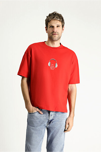 Kiğılı Oversize Printed Single Jersey Cotton T-Shirt - Crew Neck