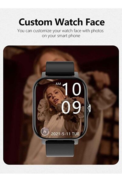 Generic Smartwatch for Men and Women, 1.69" Screen, Heart Rate, SpO2, Pedometer, Sleep Monitor (Blac