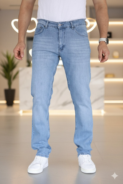 Mamlay Pantaloni de blugi din denim elastic albastru premium