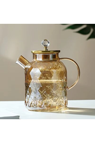 Choice 1800ML 1/1.8L Tea Pot High Borosilicate Glass Cold Water Kettle with Lid and Filter Amber Heat Resi