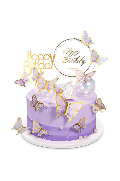 Choice purple 22Pcs Butterfly Cake Decorations With Happy Birthday Acrylic Cake Toppers for Baby Shower Wed
