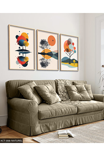 Evinemoda Priroda Drveće Apstraktna Slika u Drvenom Ramu od 3 Dela