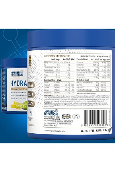 applied nutrition Hydration+ Complete Electrolyte & Vitamin, Lemon Lime, 240 Gm