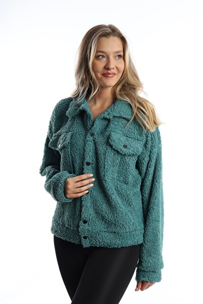 Polo State Jachetă de pluș creț pentru femei, cu închidere automată, Petrol