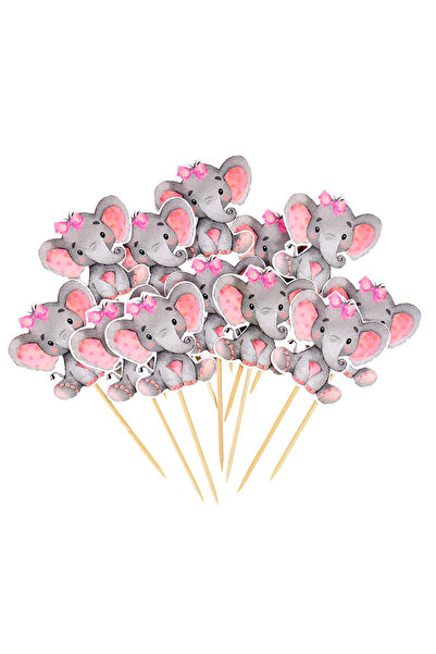 Choice 12 قطعة B01 12 قطعة من زينة كب كيك الفيل باللون الأزرق والوردي لحفلات ...
