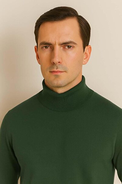 Valiberta Fincher Half Fisherman Slim Fit High Neck Men's Sweater - Green