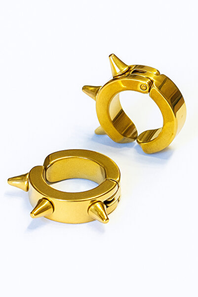 Takı Dükkanı Sıkıştırmalı Gold Renk Çivili Spike Punk Unisex Çelik Küpe Çifti...