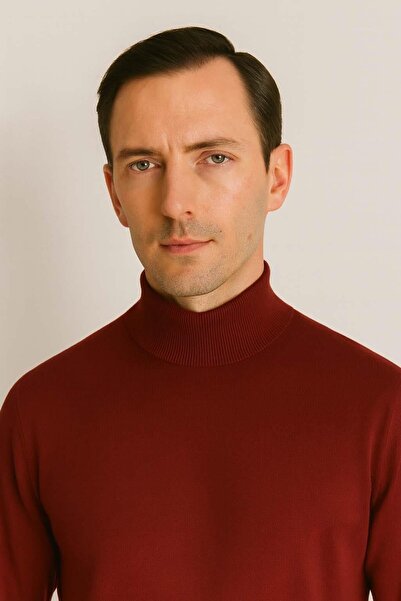 Valiberta Fincher Half Fisherman Slim Fit High Neck Men's Sweater - Burgundy